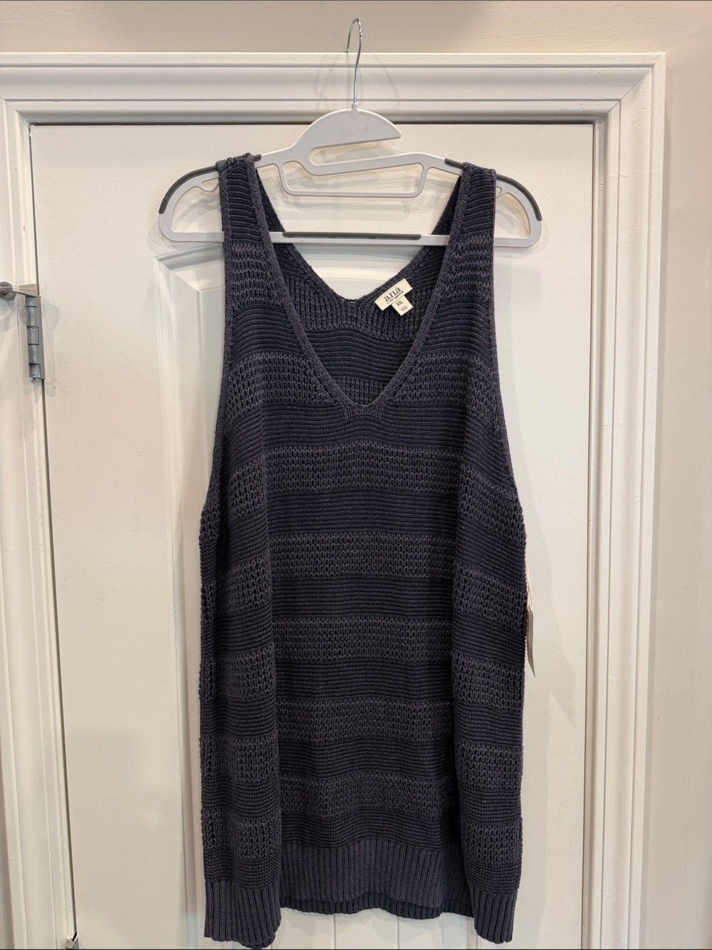 Dark Navy Open-Knit V-Neck Tank